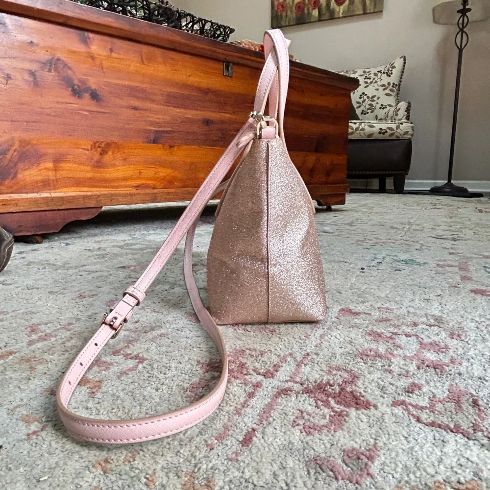 Kate Spade Crossbody Bag Womens Small Rose Gold Glitter Satchel Handbag